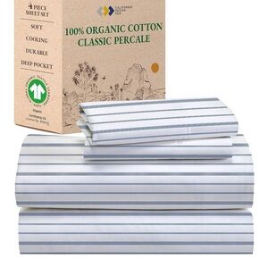 Blue and White Striped Cotton Sheet Set